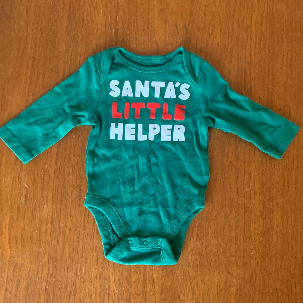 🍓3/$10 NWOT Old Navy Festive Green Santa's Helper Bodysuit Size 0-3m